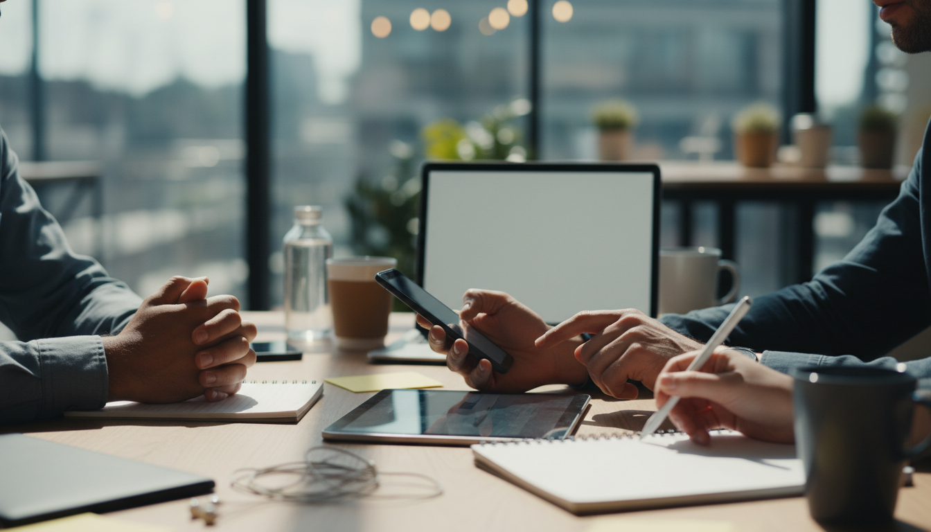 A group of diverse people participating in a website usability testing session, focused and engaged, modern office setting