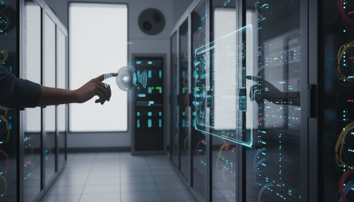 A secure server room with advanced technology and voice integration systems