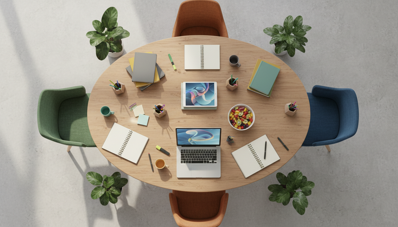 A group of diverse professionals collaborating in a modern workspace, vibrant colors, high-resolution photography