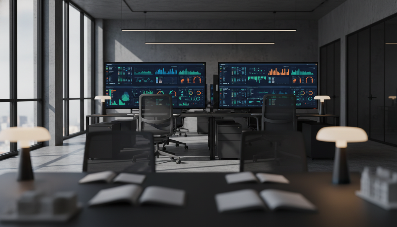 heatmaps site — A modern office with people analyzing dashboards, soft natural lighting, professional photography style
