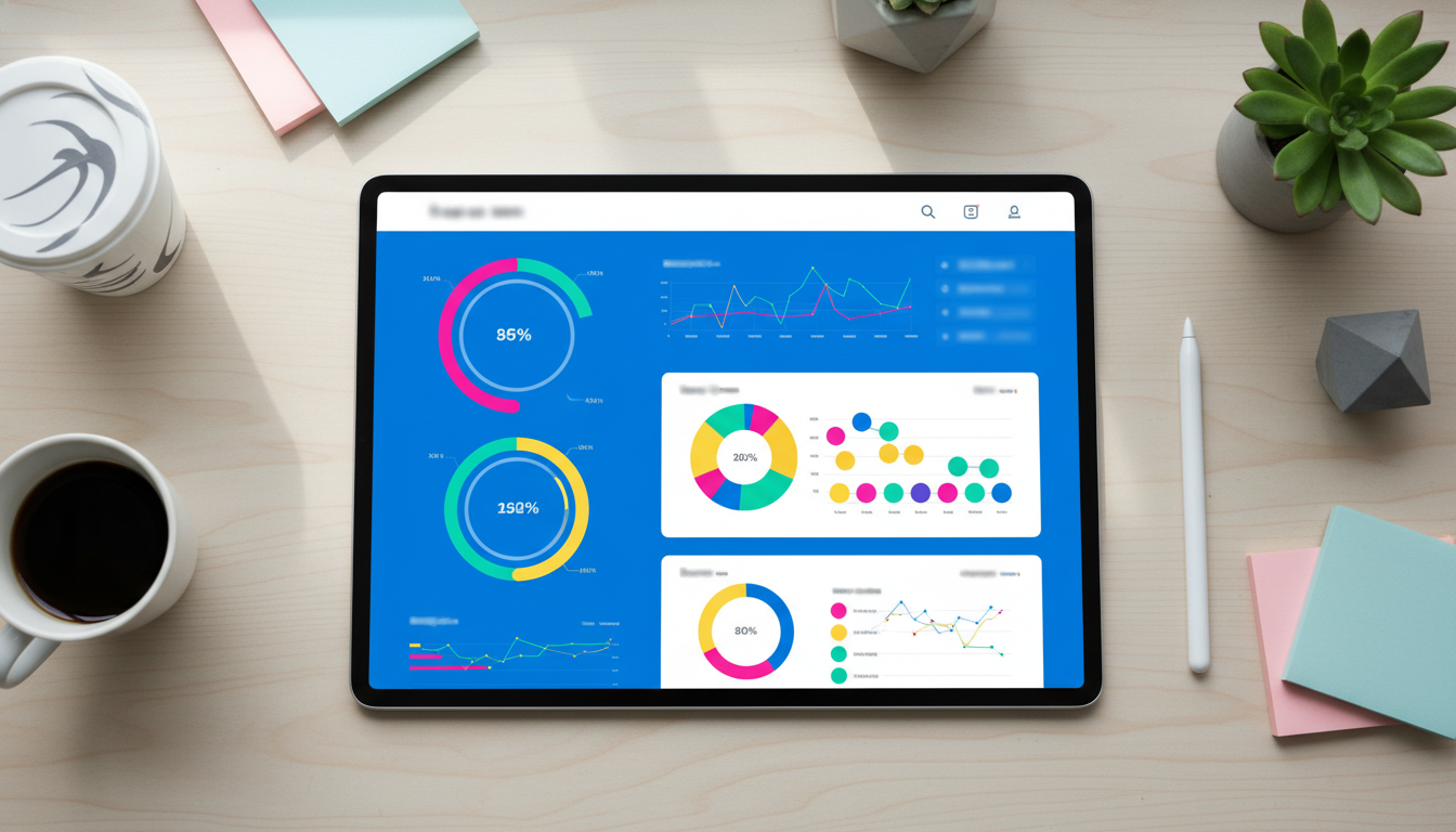 An interactive website dashboard showing user engagement metrics, bright colors, and modern design elements