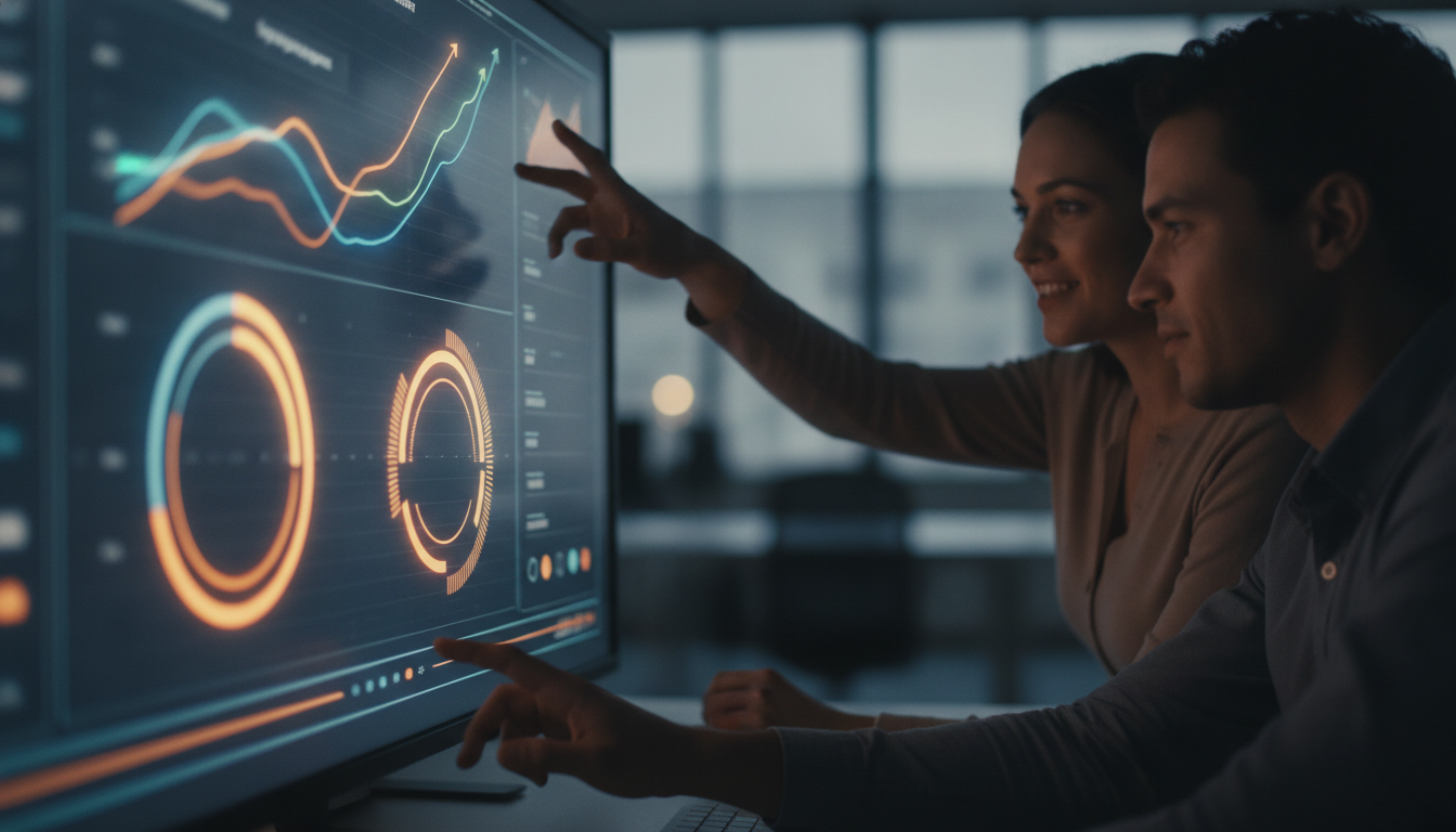 A digital dashboard showing analytics of increased user engagement and conversion rates, with bright and clear graphics.