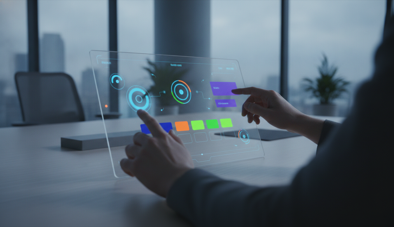 microinterações em sites — A modern interface design showing interactive elements with subtle animations, vibrant colors, and a user-friendly layout
