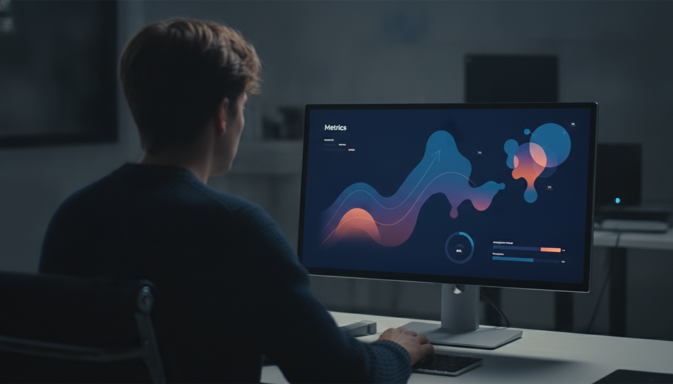 A close-up of a digital dashboard with conversion metrics, sleek and modern design