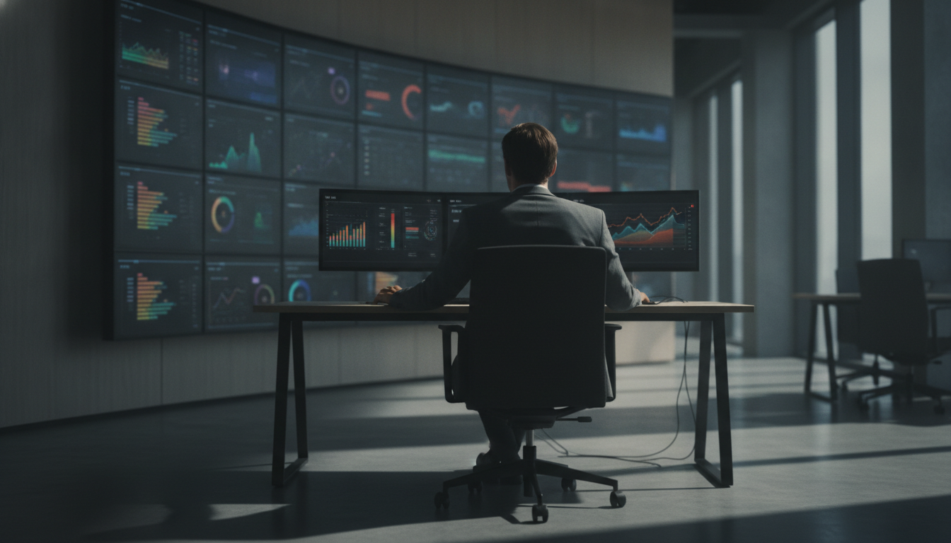 presença digital otimizada — A modern office with people analyzing dashboards, soft natural lighting, professional photography style
