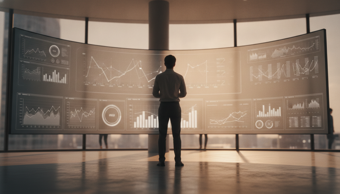 ferramentas de análise de tráfego — A modern office with people analyzing dashboards, soft natural lighting, professional photography style