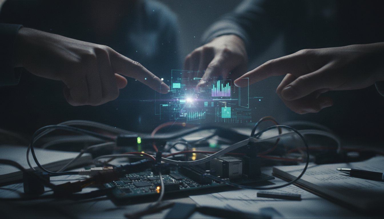 A team of professionals working together on a computer, analyzing data with enthusiasm