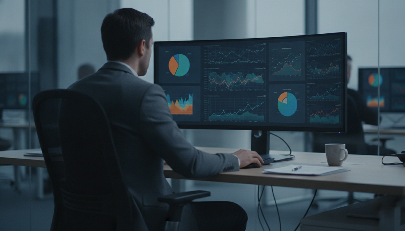 ChatGPT Ads conversões — A modern office with people analyzing dashboards, soft natural lighting, professional photography style